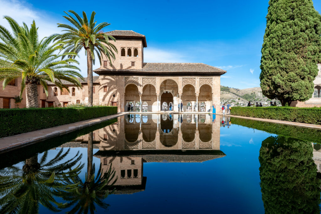Alhambra partal palms reflection