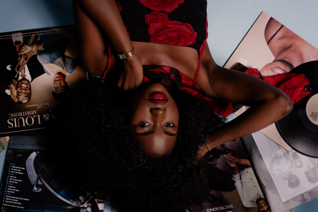 Vinyl records reclining editorial